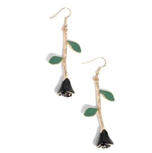 Black Rose & Gold Earrings